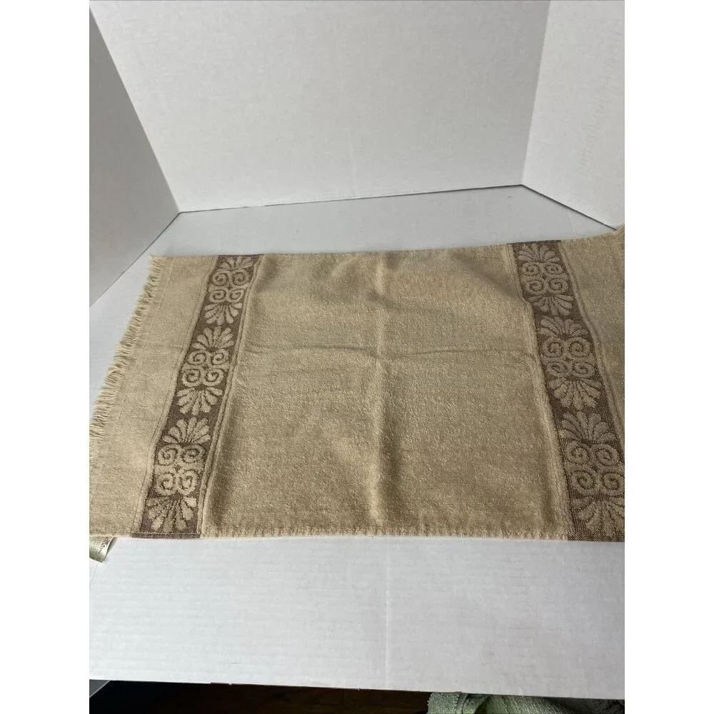Vintage Cannon Montecello Towel Brown Hand Towel Sculpted Floral Fringe MCM
